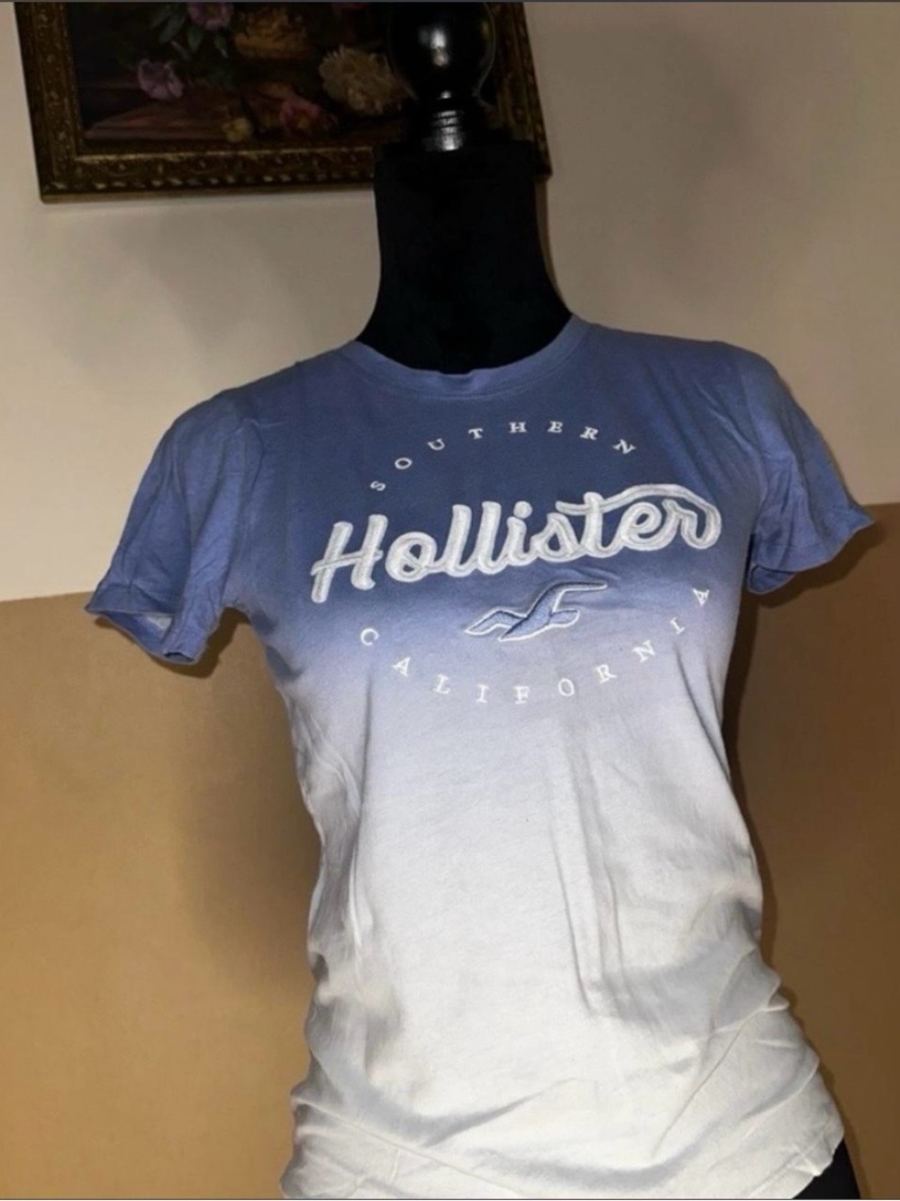 Hollister Blue-to-White Ombre Logo Tee